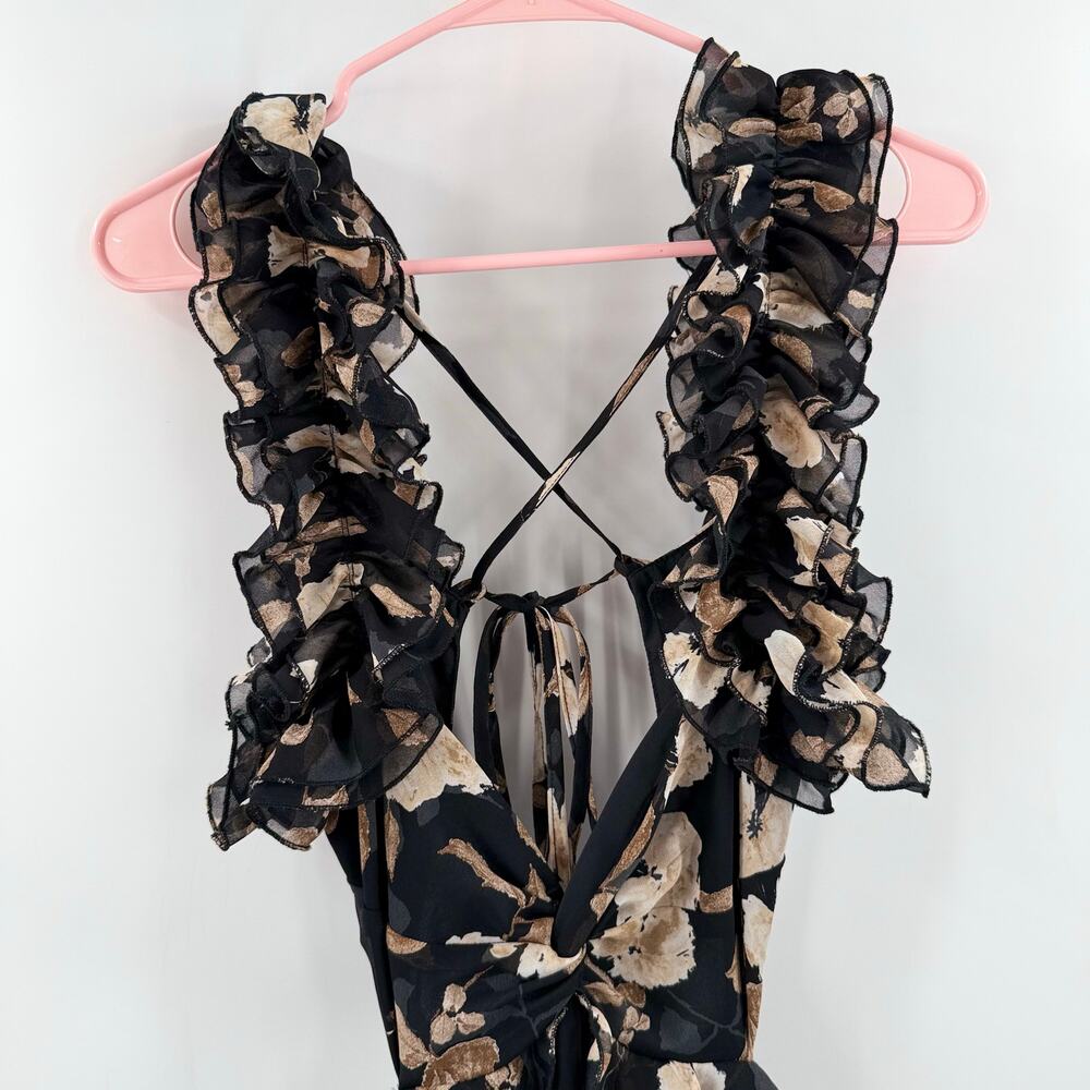Petal & Pup Lucah Dress Size Large Frill Floral Maxi Wedding Formal Cocktail Blk - Picture 9 of 16